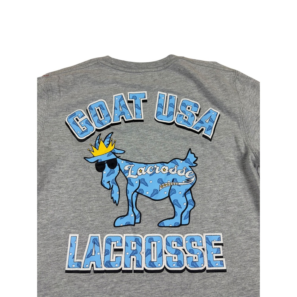 GOAT USA Lacrosse Graphic T-Shirt Mens Heather Gray Short Sleeve Crew Neck Tee